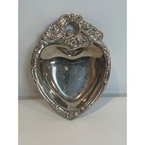 Leonard Silverplate Trinket  Vanity Dish Ornate Heart Shaped Floral Italy VTG
